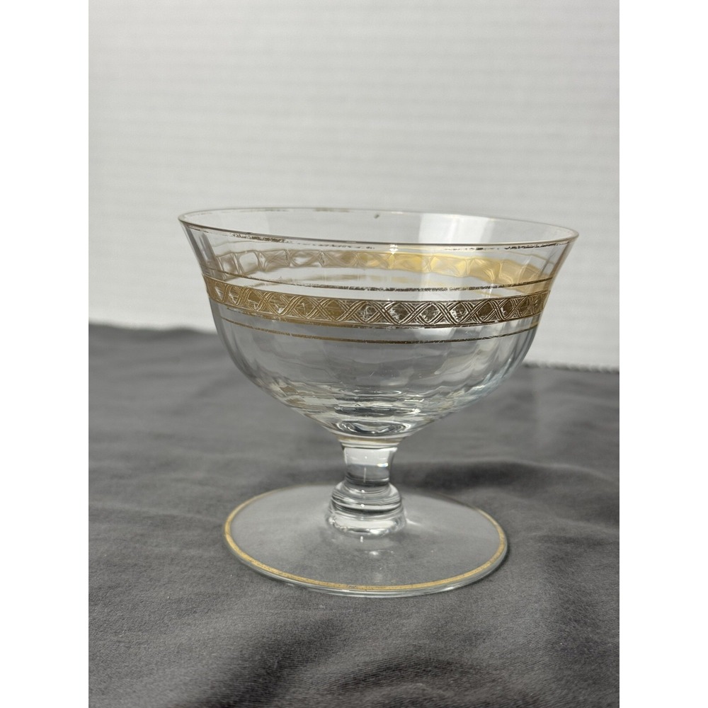 Vintage Champagne Stemmed Sherbet Glass With Gold‎ Trim